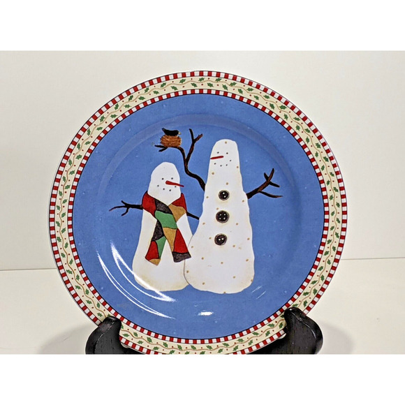 Sakura Debbie Mumm SNOWMAN Salad Dessert Lunch Plates Set of 4 NEW - Picture 3 of 8